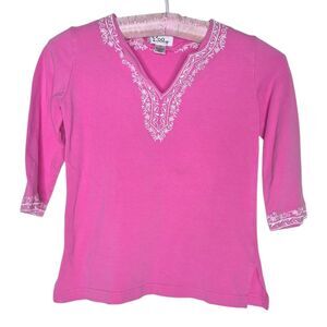 Lilly Pulitzer Pink Long Sleeve Tee with Elegant Embroidery Vintage Kids Size 8